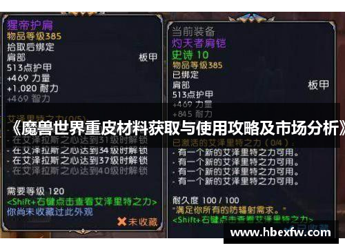 《魔兽世界重皮材料获取与使用攻略及市场分析》